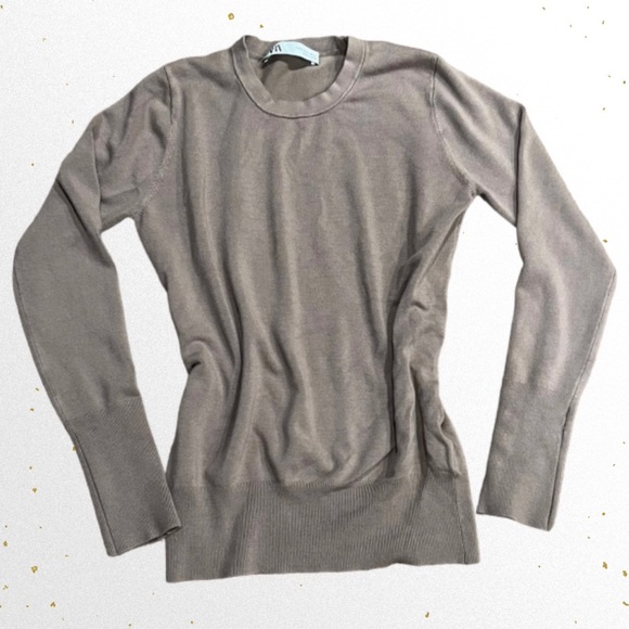 Tan/Muted Brown Zara Crew Neck Sweater - Picture 1 of 4